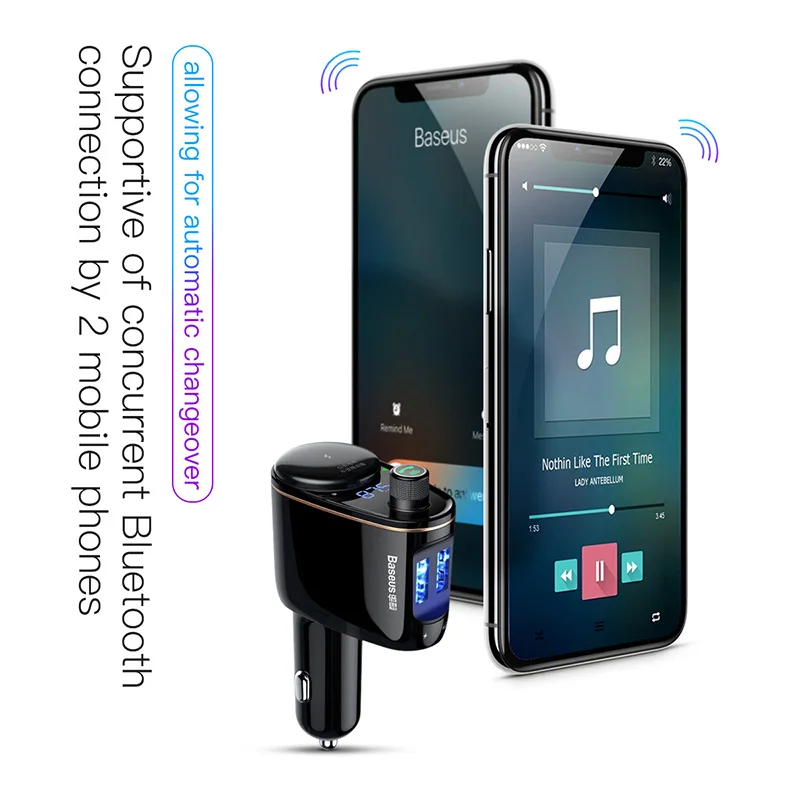 Baseus Bluetooth автомобильное зарядное устройство 3.4A двойное USB быстрое fm-передатчик
