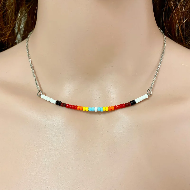 Trendy Colorful Seed Beads Metal Adjustable Chain Necklace for Women BOHO Ethnic Style Charm Bead Choker Simple Daily Jewelry