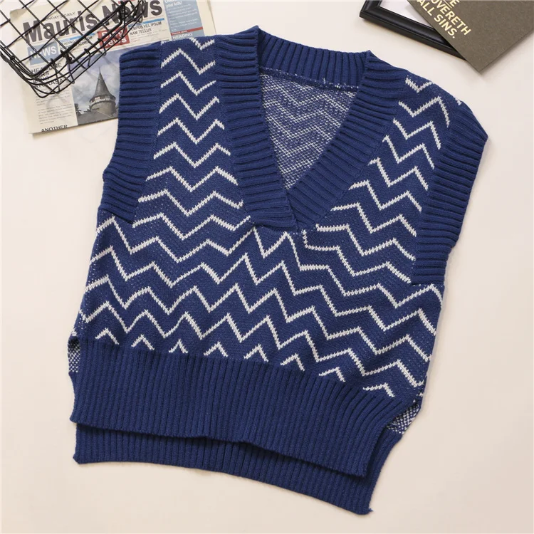 

Asymmetric loose v-neck pullovers casual autumn style Korean loose Vests knitted crop top fashion brand ulzzang women sleeveless