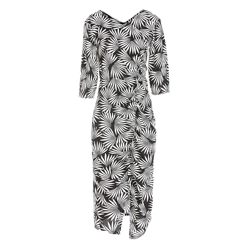 

Summer Women O Neck Floral Print Long Office Lady Shirt Dresses Ladies Bandage Summer Holiday Party Dresses Asymmetrical Dresses