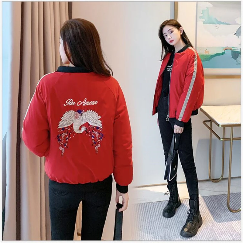 

2020 Winter Thick Warm Snow Parka Coat Women Solid Jacket Outwear Casual Short Student embroidery Parkas Casaco Feminino G681