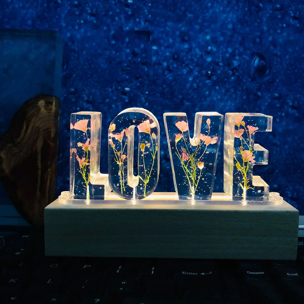 

Ночник с сушеными цветами Love светильник, подарок на день Святого Валентина, День матери, день рождения, настольная лампа, декоративсветильн...