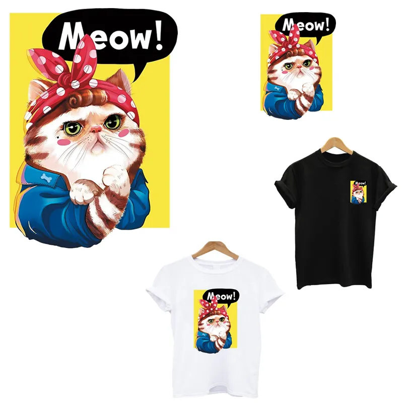 Meow милые Полосы Кошки термо-Стикеры для одежды на одежде применение одного термочувствительного патча приклеенные железные частички для одежды цветок
