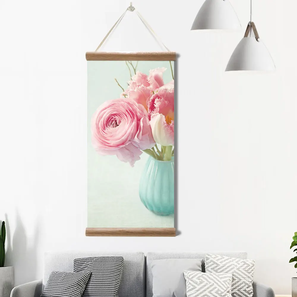 

Peony Picture Canvas Scroll Painting Poster Prints Wall Ornamen Art Picture for Living BedRoom Decoration Home Decor with Frame