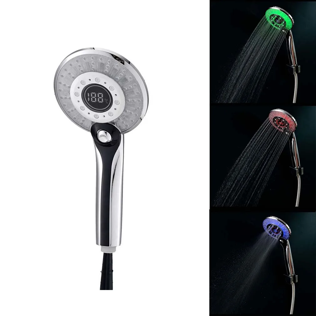

Shower Head Water Saving Flow with LED Light Digital Temperature Control 3 Spraying Mode Rain Spray Nozzle Bathroom Accessories