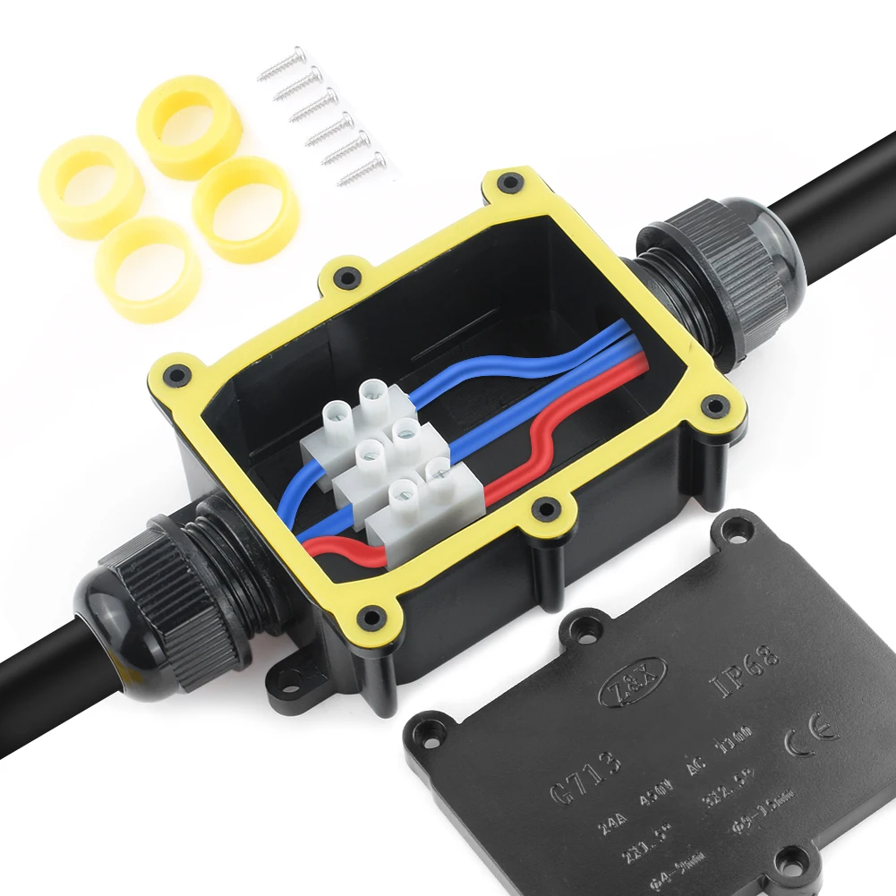 IP68 Waterproof Junction Box Line Protection Wire Connector 2/3/4/5/6 Pin Way Black Electrical Enclosure Block Cable Connecting
