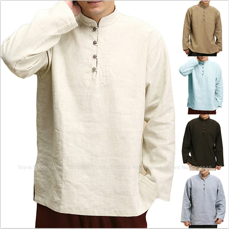 Китайский стиль Тан костюм Hanfu топы мужские осенние футболки Мусульманский