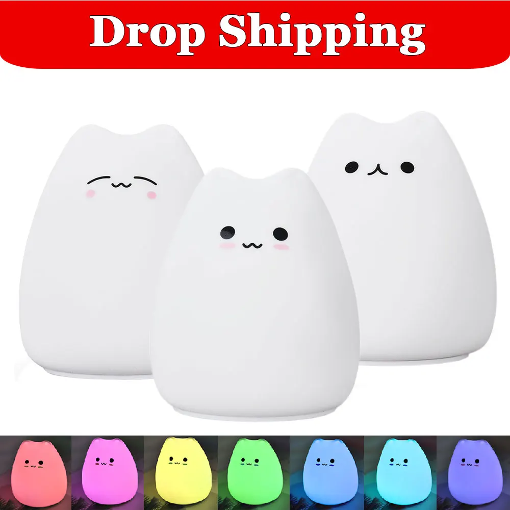 

Светодиодный ночник с сенсорным датчиком, силиконовый светильник в виде кошки, цветной, для детей, праздничный подарок, для сна, креативный ...