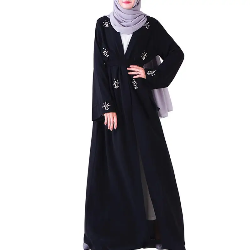 Black cardigan Abaya Kimono Muslim Hijab Dress Women Abayas Caftan Marocain Kaftan Robe Femme Dubai Tesettur Elbise Turkish Islamic Clothing - Цвет: Black cardigan