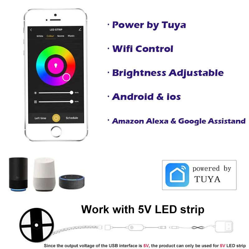 Tuya Smart WiFi LED Strip Light RGB Contoller for Control USB 5V Single Color RGBW Tape Lamp Dimmer Brightness Adjustable | Освещение