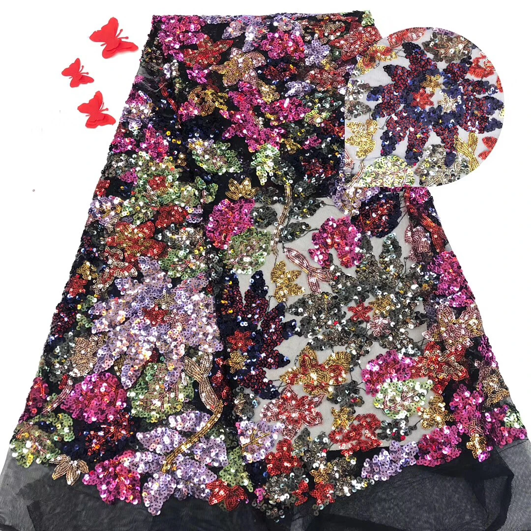 

African lace fabric 2019 high quality French lace fabric, sequined embroidered tulle lace fabric, suitable for wedding JJ00151