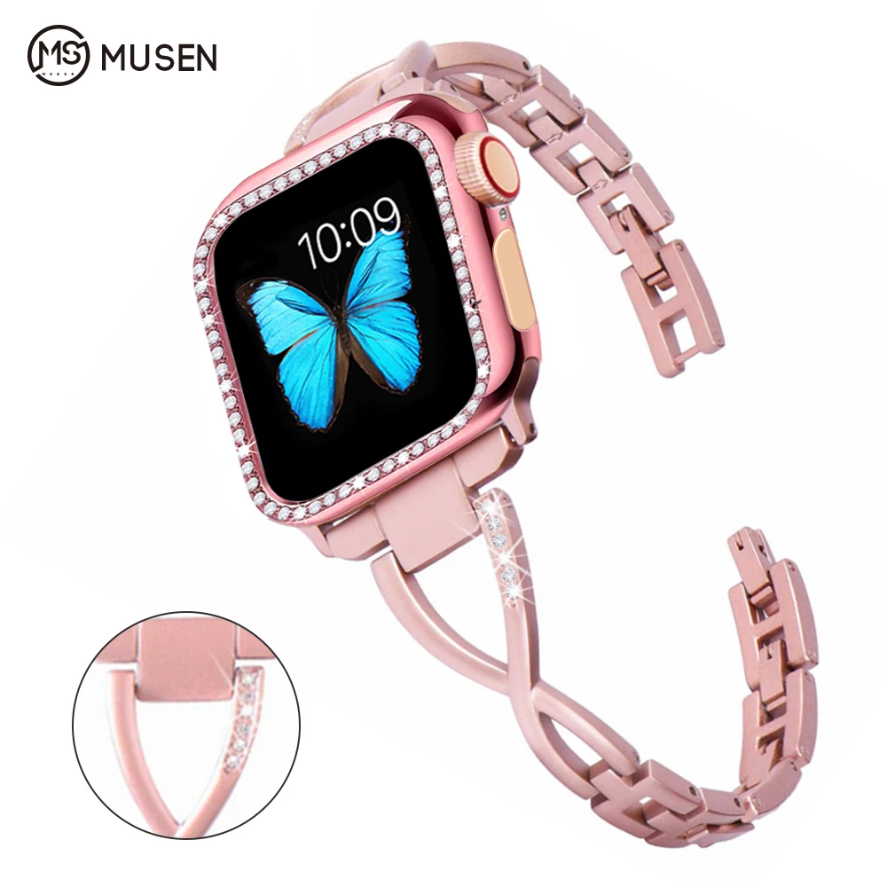Женский ремешок для часов Apple Watch 38 мм 42 40 44 бриллиантовый браслет из нержавеющей