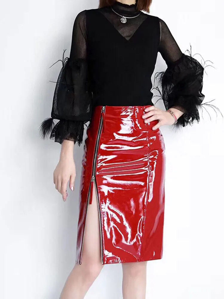 Bespoke Zip Front Pencil Latex Skirt