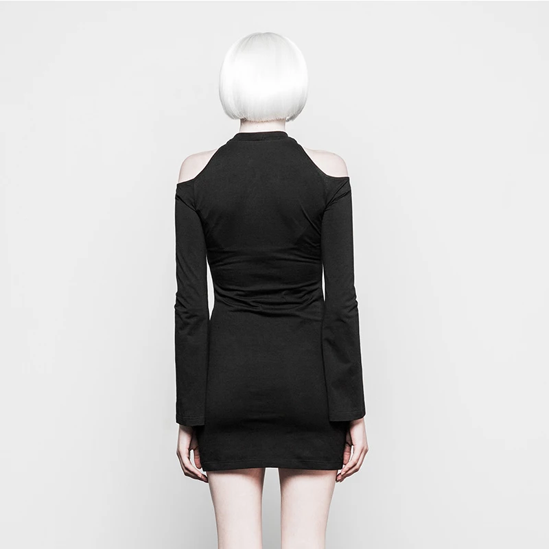 Женское трикотажное платье в готическом стиле черное облегающее панк-рейв с