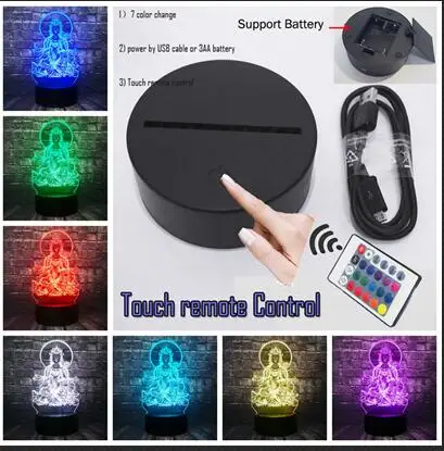 Remote 7 Color Светодиодный ночник религиозные верования 3D популярная Avalokitesvara лампа Будды домашний декор трещина Иллюзия для настроения Лава праздник друг подарок - Испускаемый цвет: Remote 7 Color