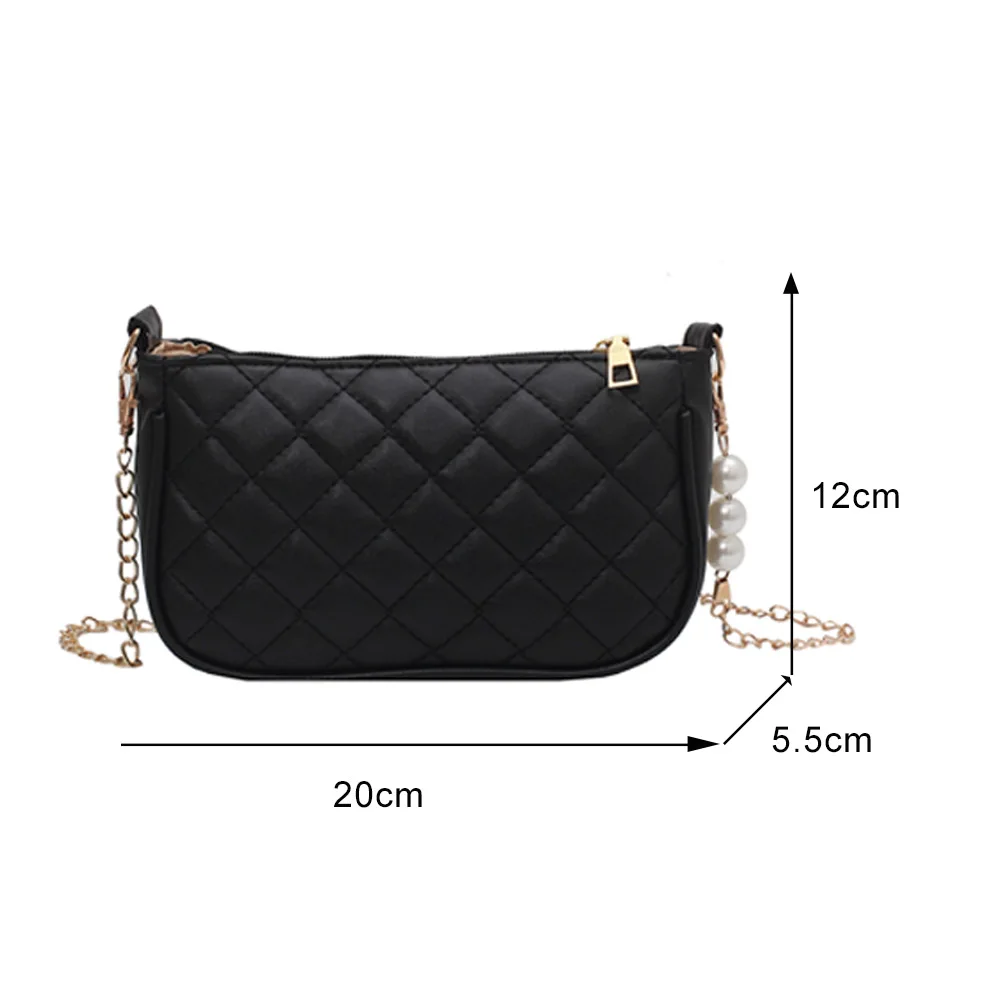

Pearl Chain PU Leather solid Color Crossbody Bags For Women Fashion Small Shoulder Bag Female Shopper Cosmetic Handbags Purses