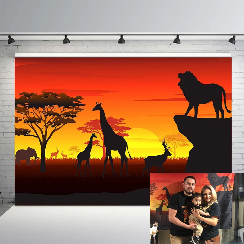 

Summer Sunset Natural Scenery Animal Party Backdrop Children Birthday Dessert Table Decorations Banner Background Photography