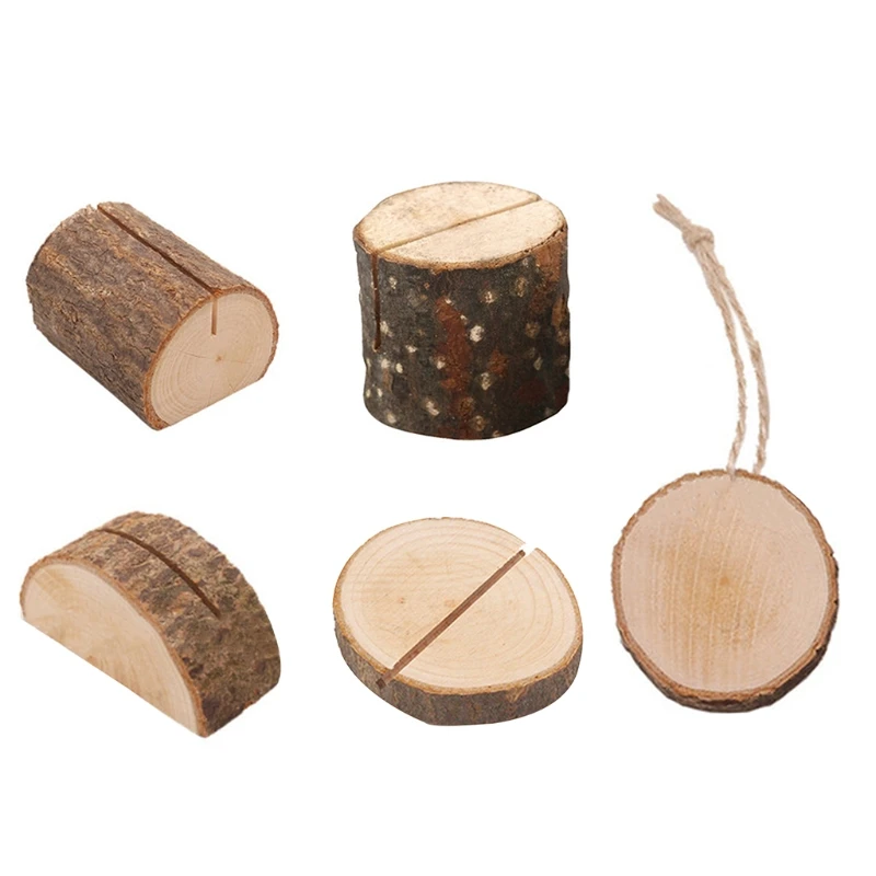 

Rustic Wood Place Card Holder Table Number Stand Name Cards Photo Clip for Wedding Party Sign Food Cards Label