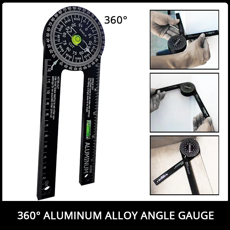 

Aluminum Miter Saw Protractor Angle Finder Gauge Carpenters Plumbers Goniometer Building Trades Woodworking Measuring Ruler Tool