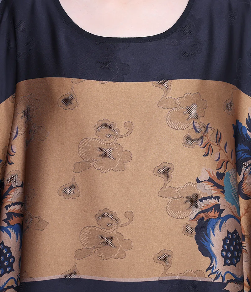 

SuperAen 2021 Summer Batwing Sleeve Plus Size Original Printing Patchwork Robe Loose O-Neck Casual Woman Dress