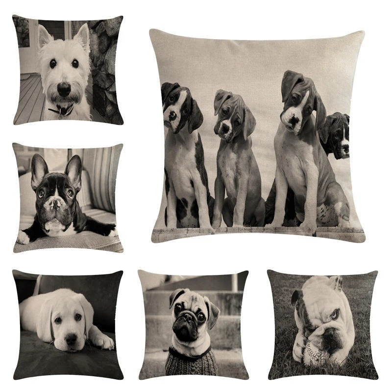 Черно белая декоративная наволочка для домашних собак милые льняные диванные