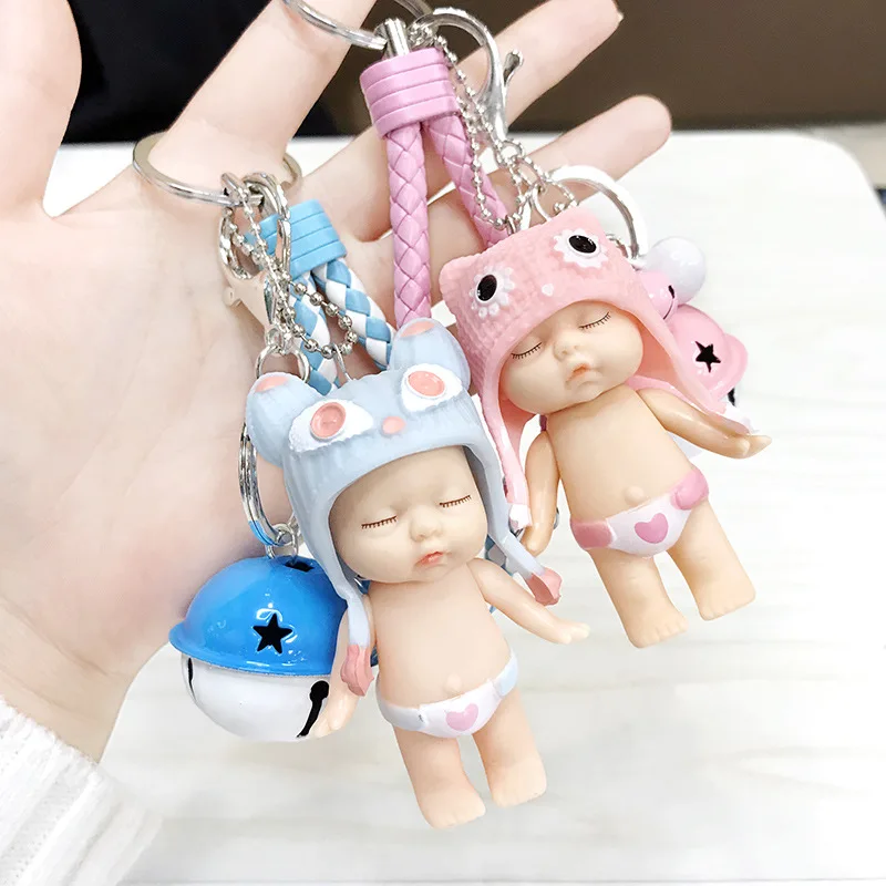 Новая милая кукла Спящая брелок для ключей пары автомобильный тканый кожаный в