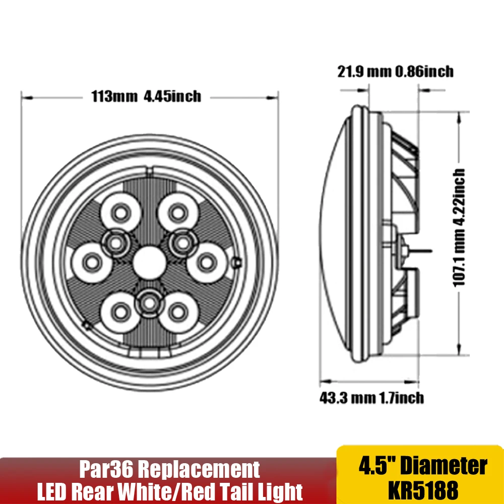 Лампа Par36 светодиодная 12V 24V задний белый/красный фонарь LED для тракторов John Deere: 920 930 1020 1040 1120+ AR21739 x1шт. on.