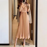 womens 2021 new early autumn suit korean casual suit jacket long sleeved temperament v neck suspender skirt two piece suit