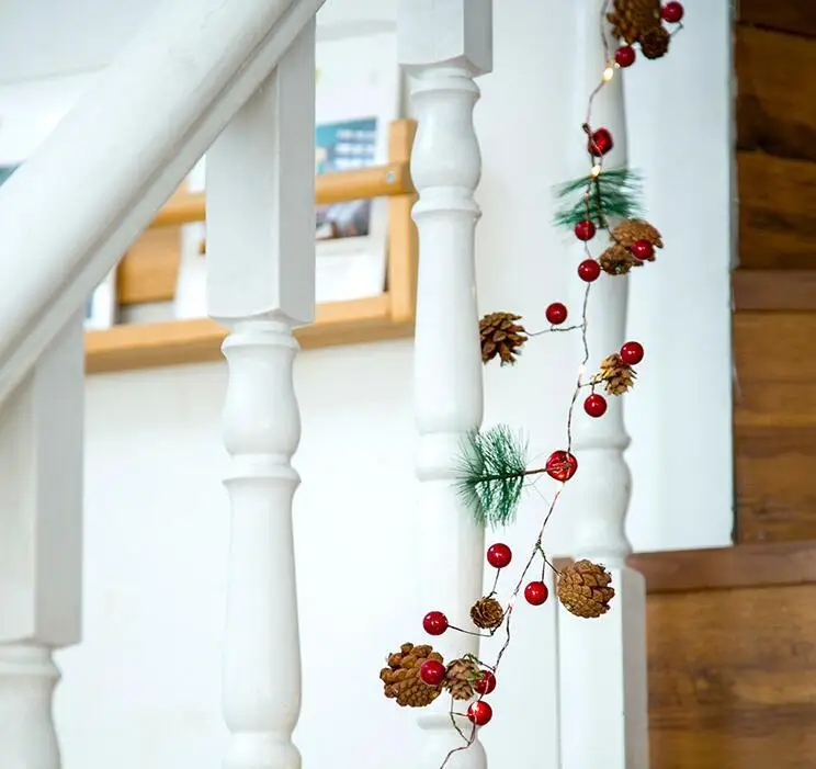 2 м 20 светодиодов шишки сосновая игла красная ягода медная проволока светильник