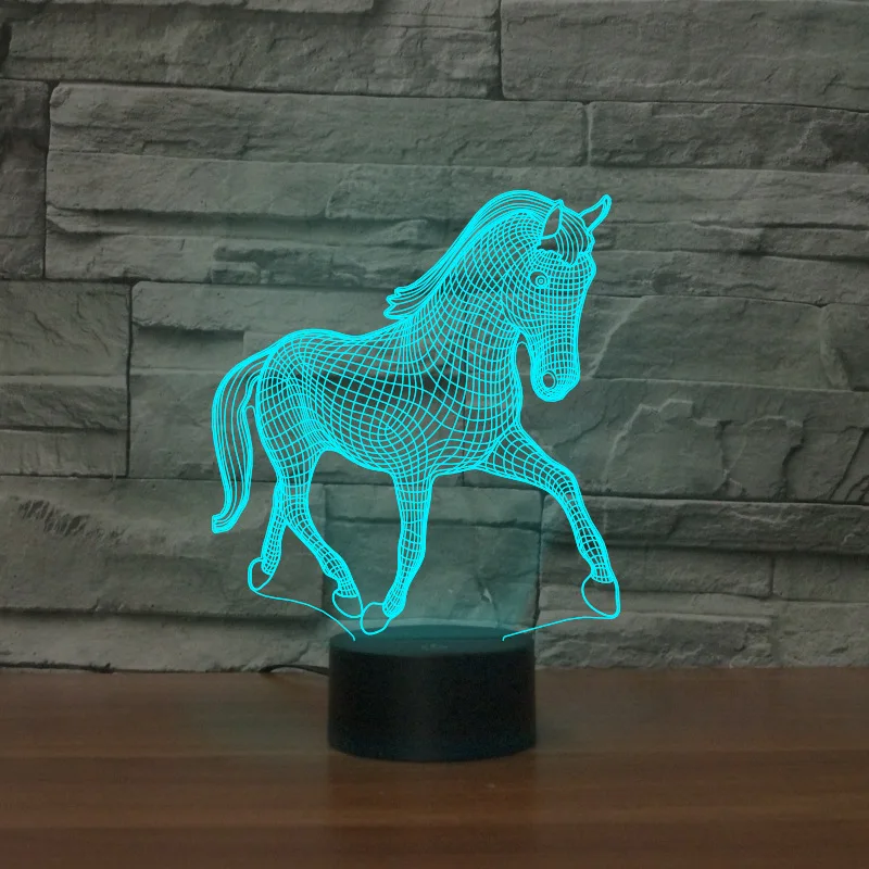 

Светодиодная 3D лампа для моделирования лошадей, ночник с USB, 7 цветов, креативный Настольный декоративный прикроватный светильник для детей ...