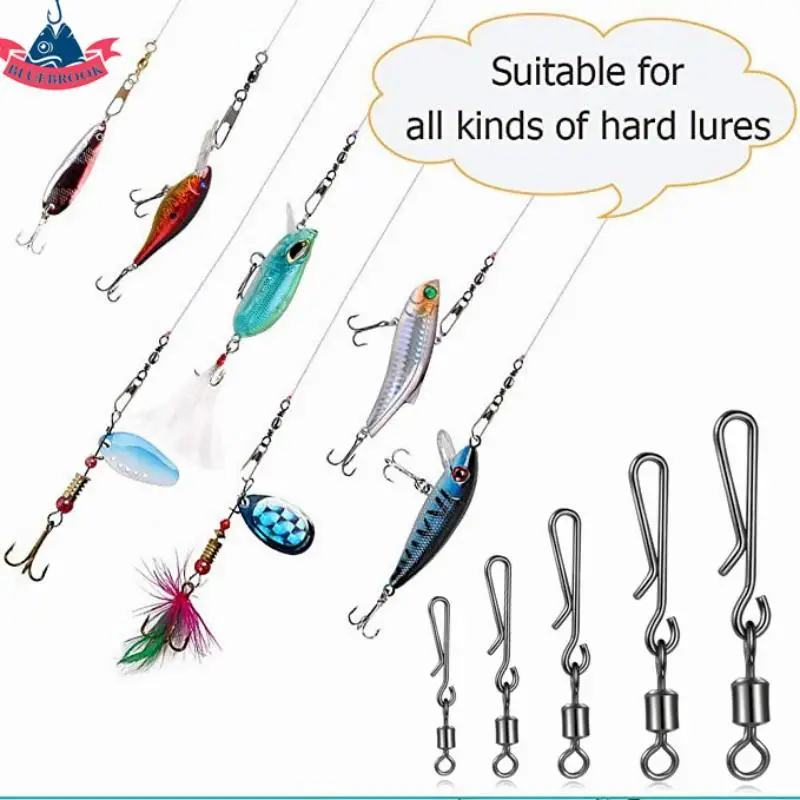 50PCS/Fishing Barrel Bearing Swivel Stainless Steel Hanging pin Ring Connector Fishhooks with Interlock Snap Hook for Fishing