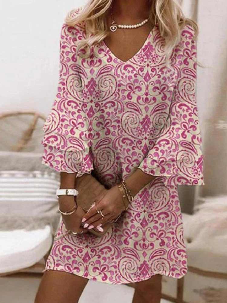 Винтажное Свободное платье с V-образным вырезом и оборками женское длинное