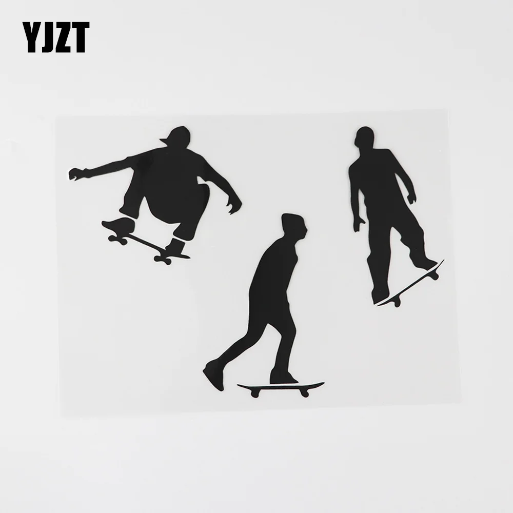 

YJZT 16.4CMX12.1CM Three Skaters Skateboard Silhouett Decal Vinyl Car Sticker Black/Silver 8A-0662