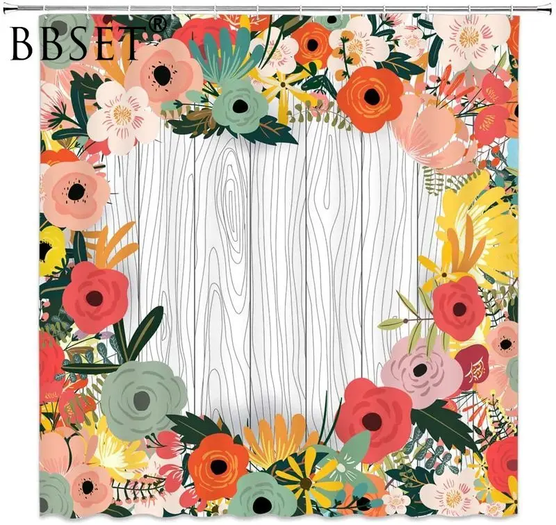 Занавеска для душа с цветами деревянная доска ручная работа Красочный цветочный
