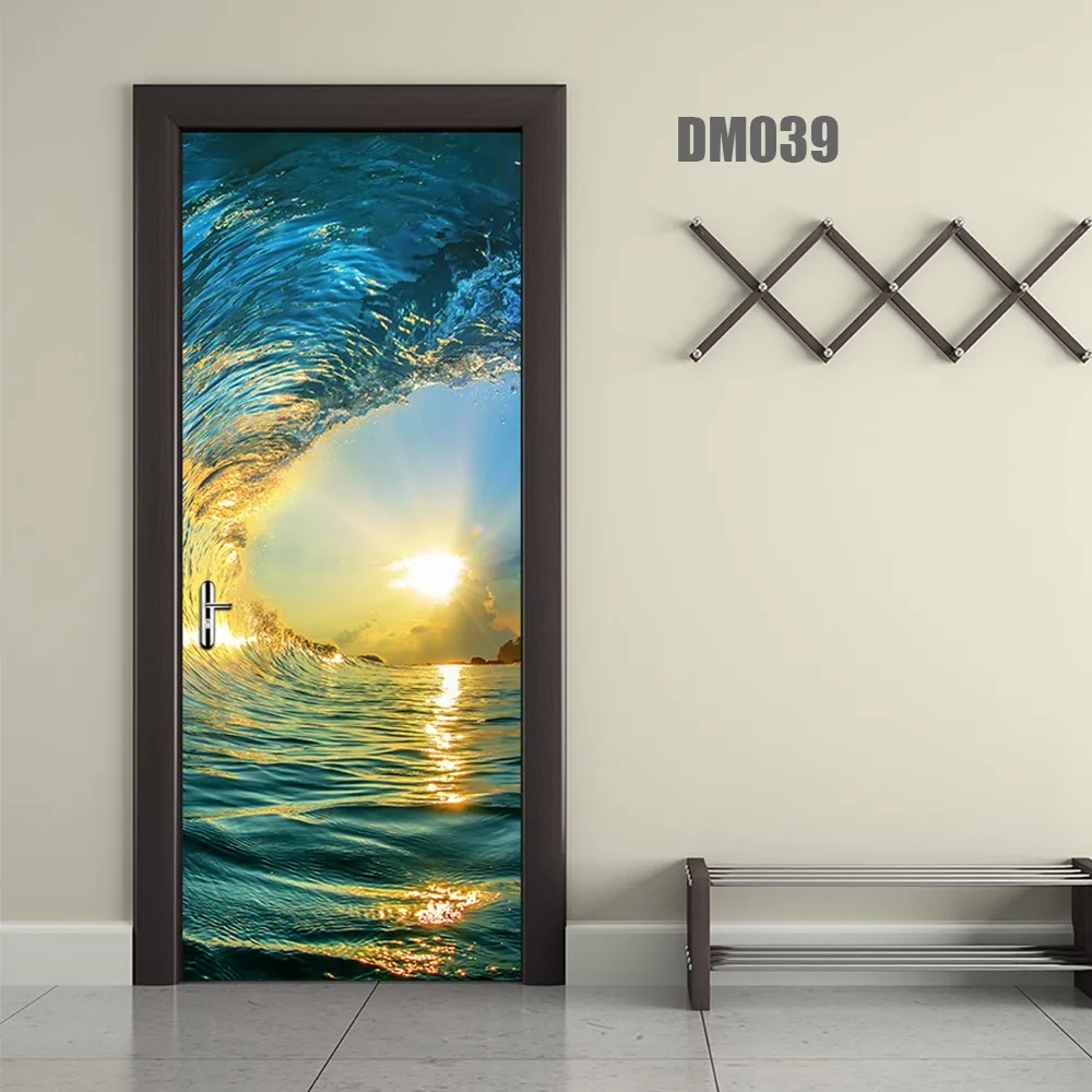 DM039 Hot Sale 3D Beautiful Landscape Door Stickers For Living Room Bedroom PVC Adhesive Wallpaper Home Decor Waterproof Mural Decal - Цвет: DM039