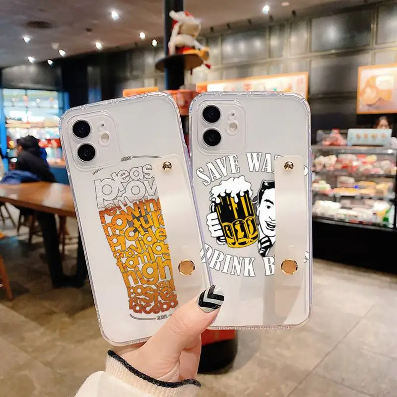 

Beer Alcohol Vodka Phone Case Wrist Strap For iPhone 7 8 11 12 X XS XR MINI Pro Max Plus Hand Band Transparent Clear