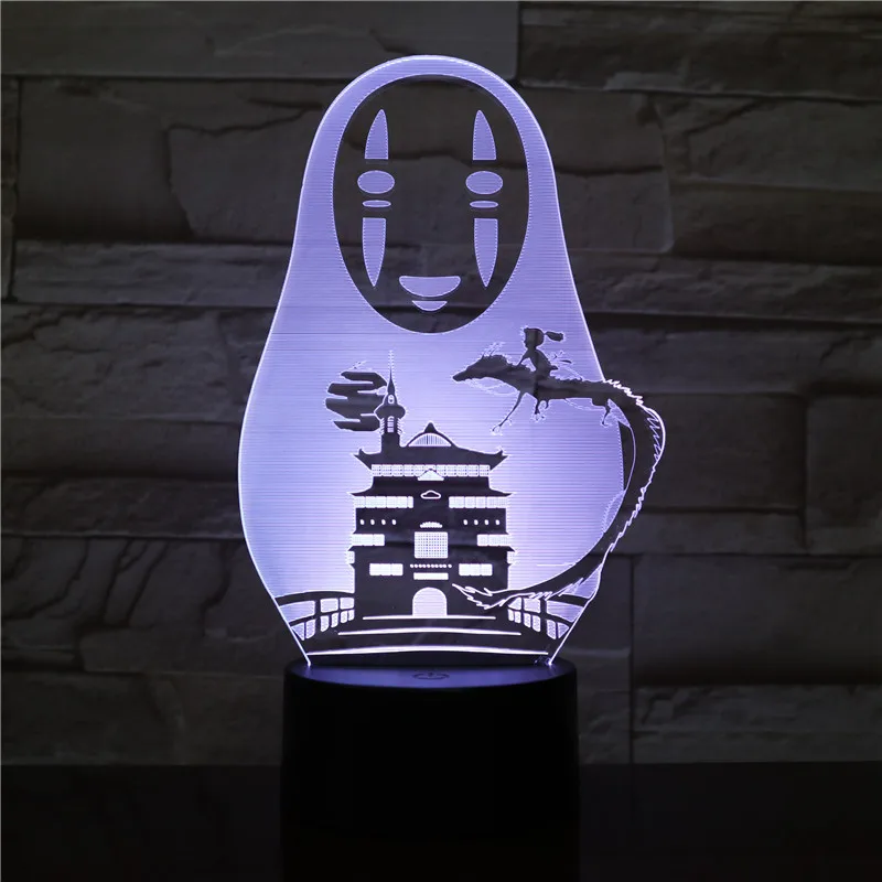 Японское аниме Хаяо Миядзаки цветной сенсорный 3d светильник без лица иллюзия
