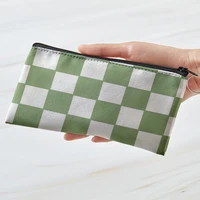 unisex canvas coin bag purse women checkerboard coin money card holder wallet case zipper key storage pouch for kid girl gift