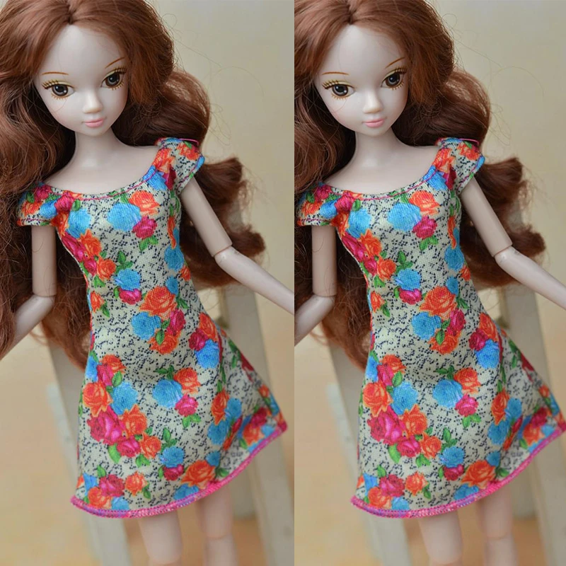 С цветочным принтом вечерние платья для куклы Барби одежда с открытыми плечами