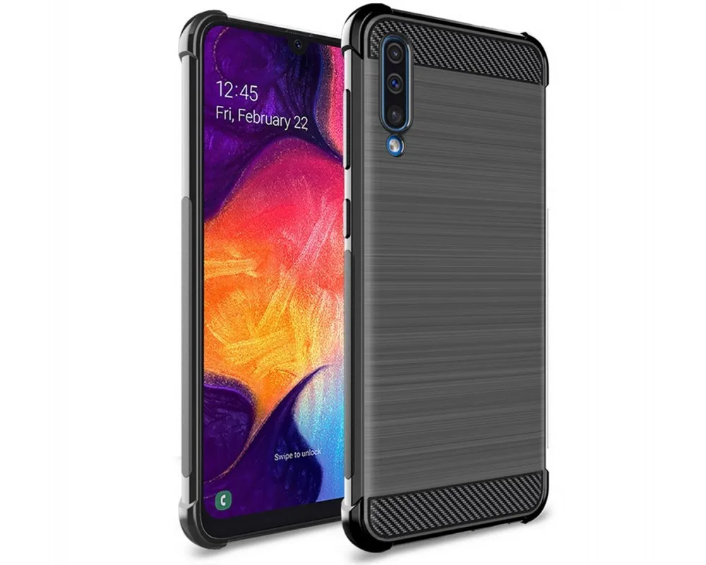 Черный углеродный противоударный ТПУ гелевый Чехол для Samsung Galaxy A50 / A50s A30s|Бамперы|