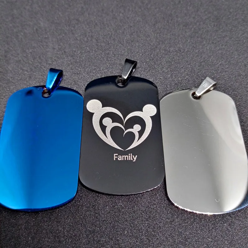 Stainless steel Tag couple love heart Father mother Family pendant necklace engraving lovers Mom dad children necklace jewelry