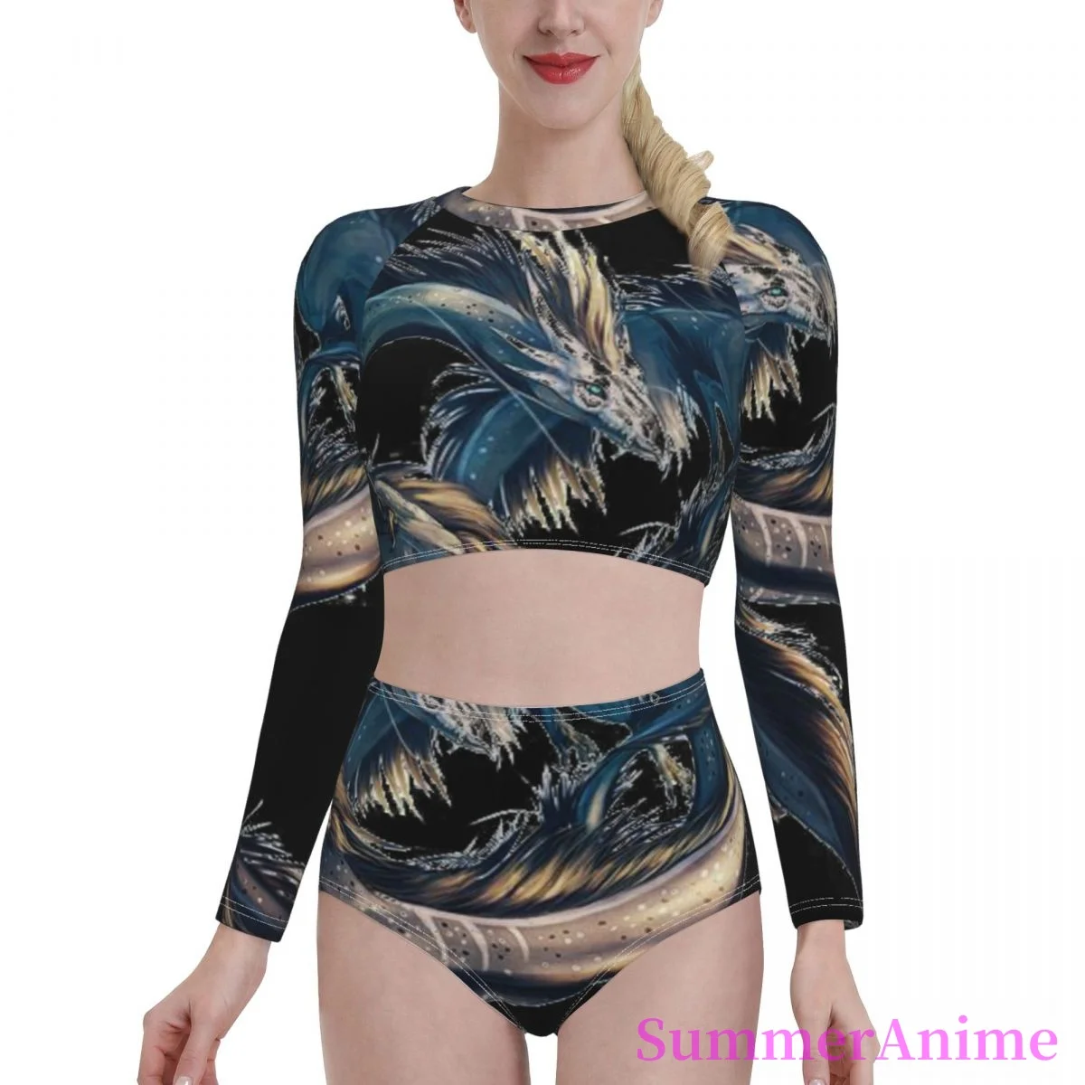 

Бикини с татуировкой дракона, сексуальный женский купальник 2021 с длинным рукавом, комплекты платьев с высокой талией Пляжная одежда древне...