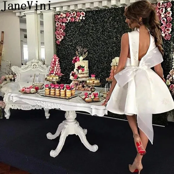 Платье с открытой спиной аппликацией короткое белое сатиновые платья подружки