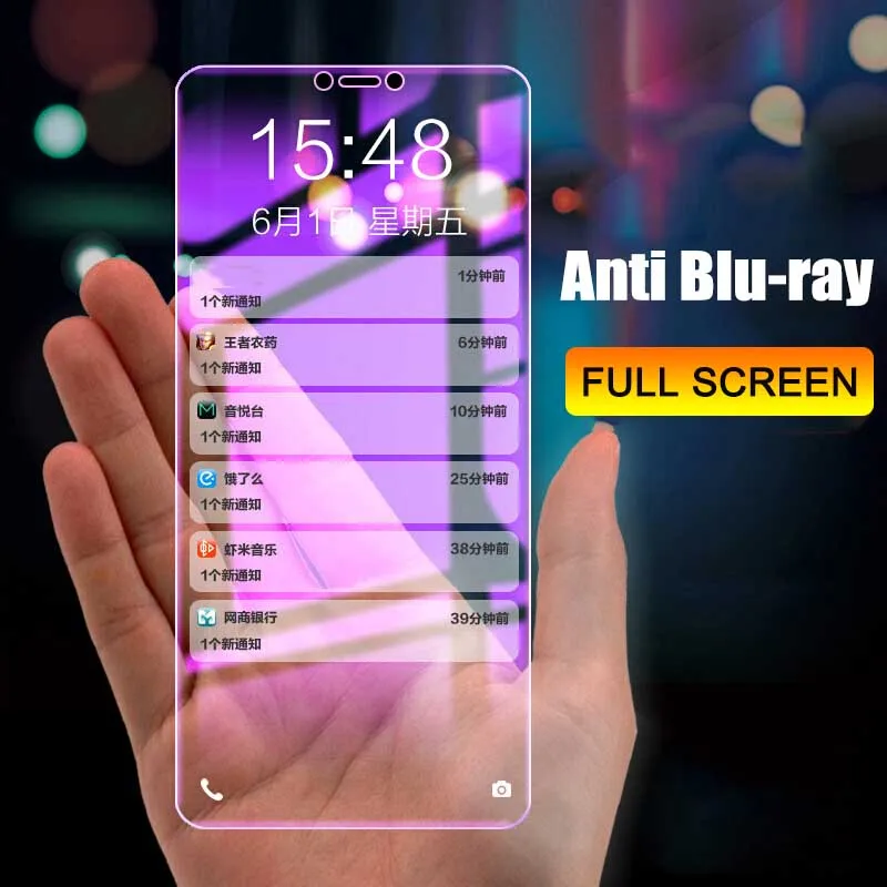 2 шт. закаленное стекло на весь экран для Xiaomi Redmi 6 6A защита экрана 9H анти Blu-Ray