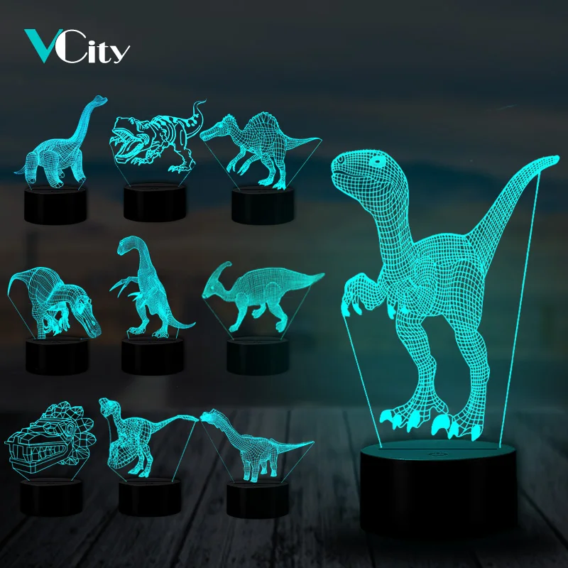 3D лампа VCity в виде динозавра светодиодный ночник с питанием от USB 7 цветов