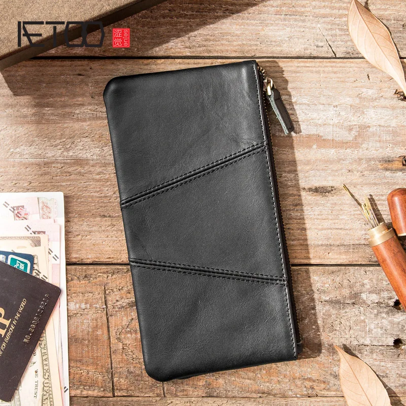 Кошелек AETOO мужской кожаный Длинный кошелек на молнии кожаная повседневная сумка