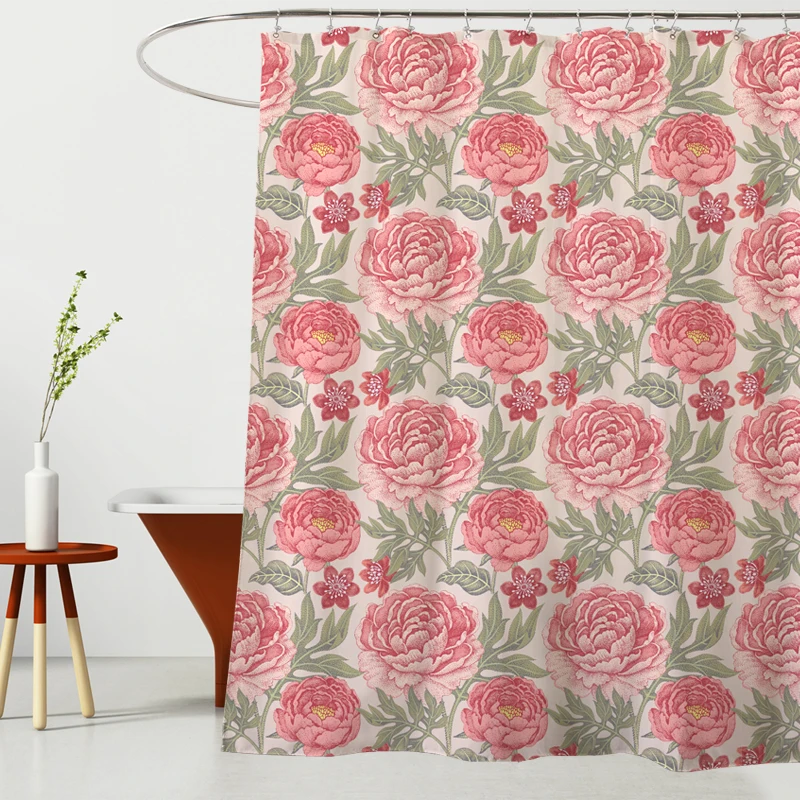 

Pink Aesthetic Shower Curtain Flowers Tropical Waterproof Shower Curtain Polyester Plant Cortina Ducha Bath Accessories