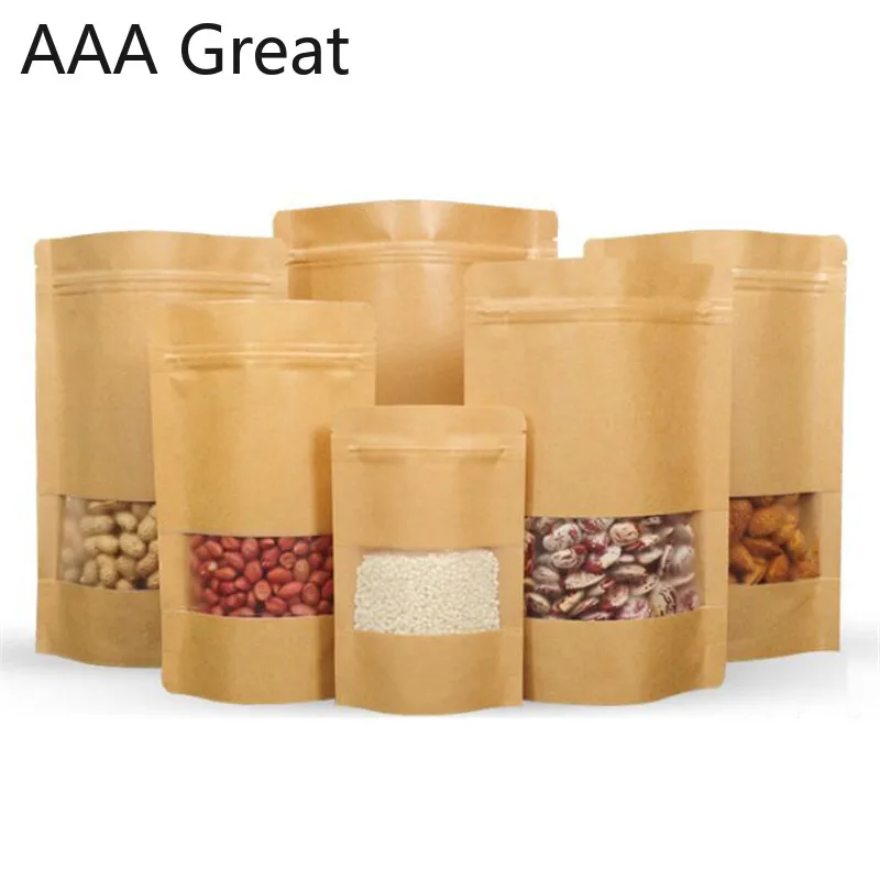 100 шт./лот коричневый стоьте вверх крафт бумаги мешки на молнии с матовым