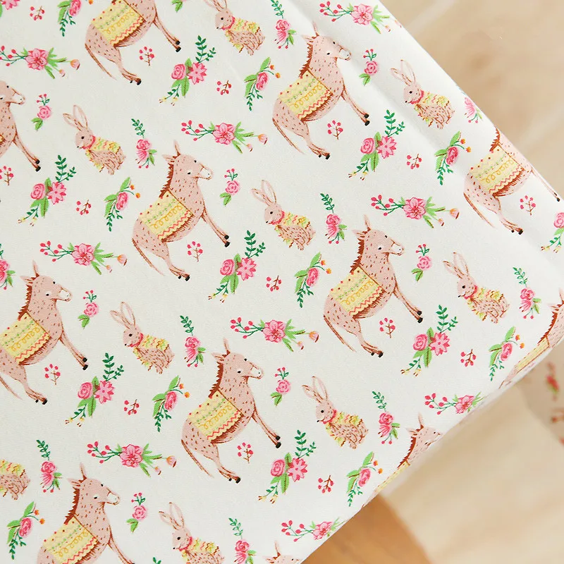 

150cm Breadth High quality Korean linen-cotton cloth hand-painted rabbit donkey printed tablecloth household door curtain fabric