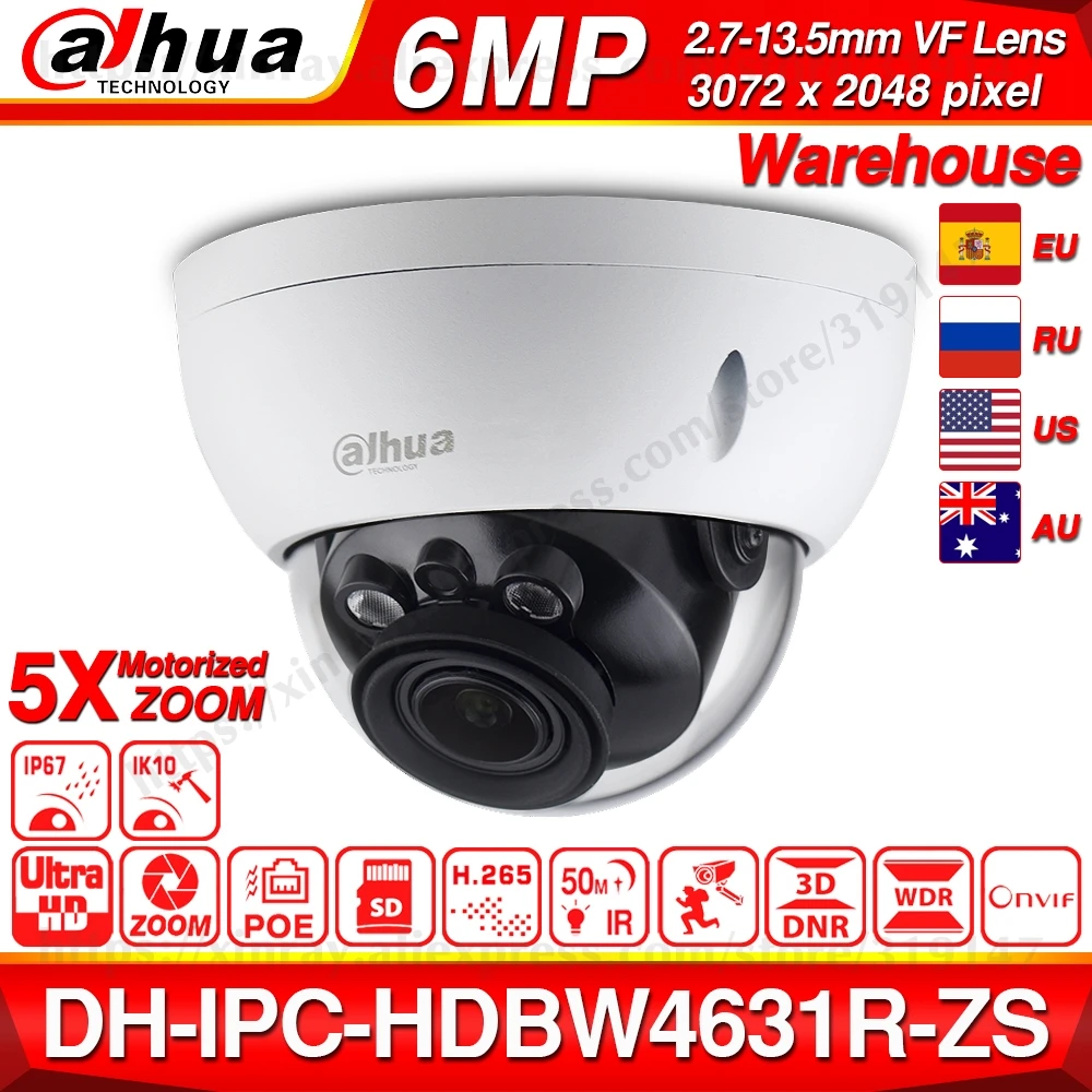 Dahua IPC-HDBW4631R-ZS 6MP IP камера CCTV POE моторизованный Фокус зум 50 м IR SD слот для карты безопасности сетевая камера H.265 IK10